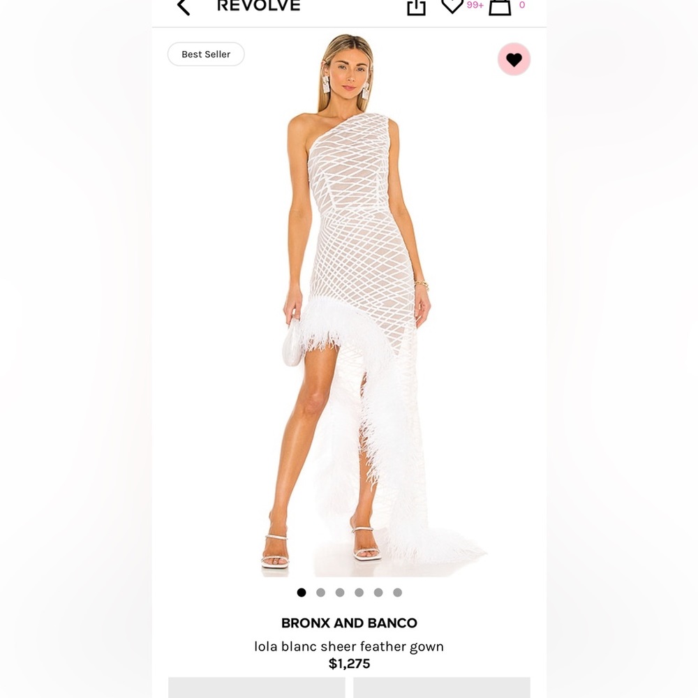 Bronx and Banco- Lola Blanc Sheer Feather Gown (xs)